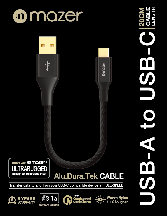 Cáp Mazer ALU.DURA.TEK USB-A to USB-C Cable 3.1A (20cm)