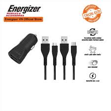 Sạc xe hơi Energizer 2.4A 2USB, kèm 1 cáp micro USB, 1 cáp usb Type C - DC2BLCMM