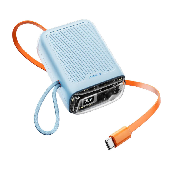Sạc dự phòng kèm dây cáp USB-C 60cm Innostyle TransiMini FlexCharge Retractable 30W 10000mAh