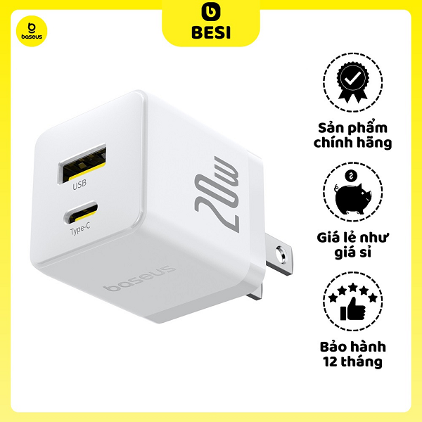 Củ Sạc Nhanh Baseus Palm C+U 20W