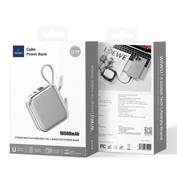 Pin dự phòng Wiwu Cube 10.000 mAh Power Bank 3 in 1 22.5W Wi-P055